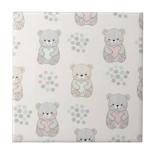 Azulejo De Cerâmica Urso Fofo e Corações -- Berçário Pastel (8)