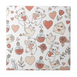 Azulejo De Cerâmica Urso Fofo e Corações -- Pastel Nurserie (11)