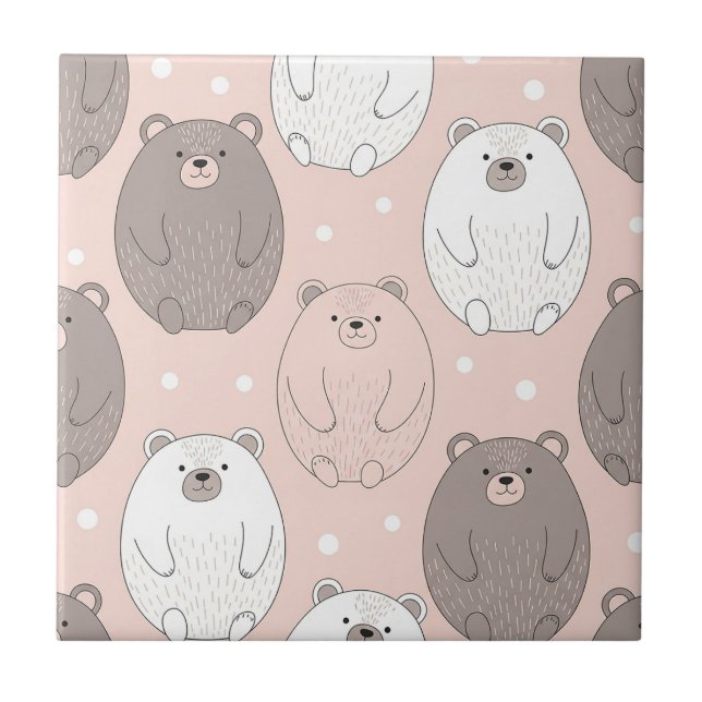 Azulejo De Cerâmica Urso Fofo - Floresta de Pastéis Suaves (2) (Frente)
