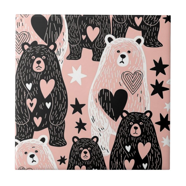 Azulejo De Cerâmica Urso Fofo - Floresta de Pastéis Suaves (4) (Frente)