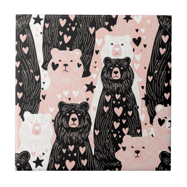 Azulejo De Cerâmica Urso Fofo - Floresta de Pastéis Suaves (5) (Frente)