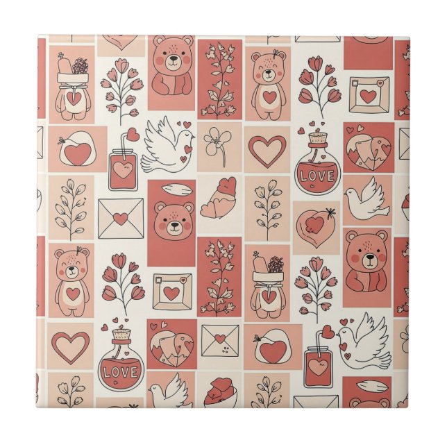 Azulejo De Cerâmica Urso Fofo - Floresta de Pastéis Suaves (6) (Frente)