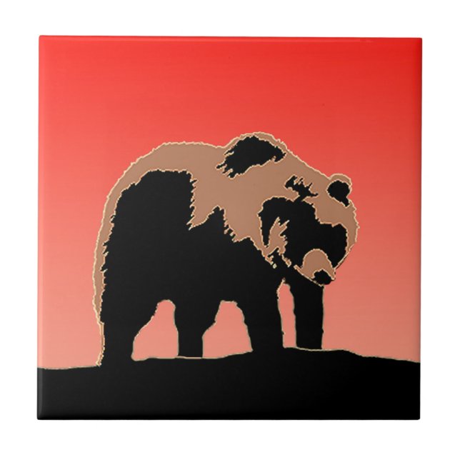 Azulejo De Cerâmica Urso Grizzly no Sunset - Arte original sobre a vid (Frente)