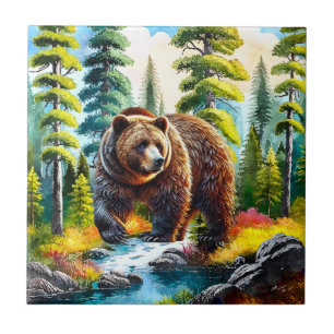 Azulejo De Cerâmica Urso marrom da Floresta Fofa