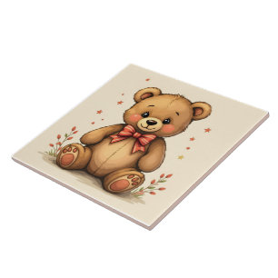 Azulejo De Cerâmica Urso marrom pequeno e fofo com gravata