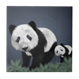 Azulejo De Cerâmica urso panda fofo animal de estimação preto branco d