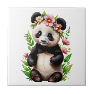 Azulejo De Cerâmica Urso Panda Transparente Com Flores