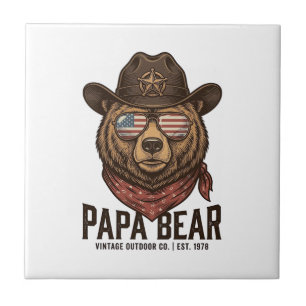 Azulejo De Cerâmica Urso Papai Urso Cowboy Patriótico Vintage Vetor De