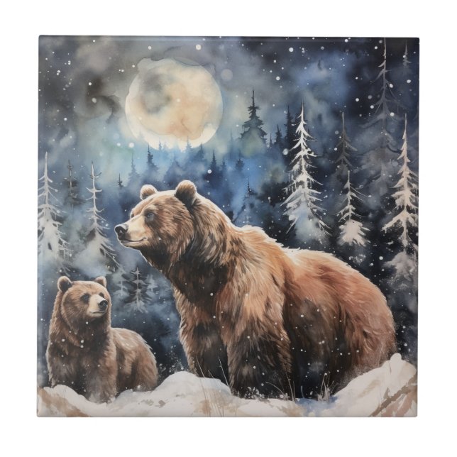Azulejo De Cerâmica Urso Pardo e Bebê (Frente)