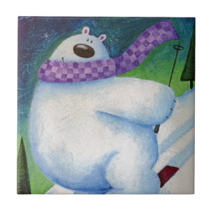 Azulejo De Cerâmica Urso Polar de Esqui