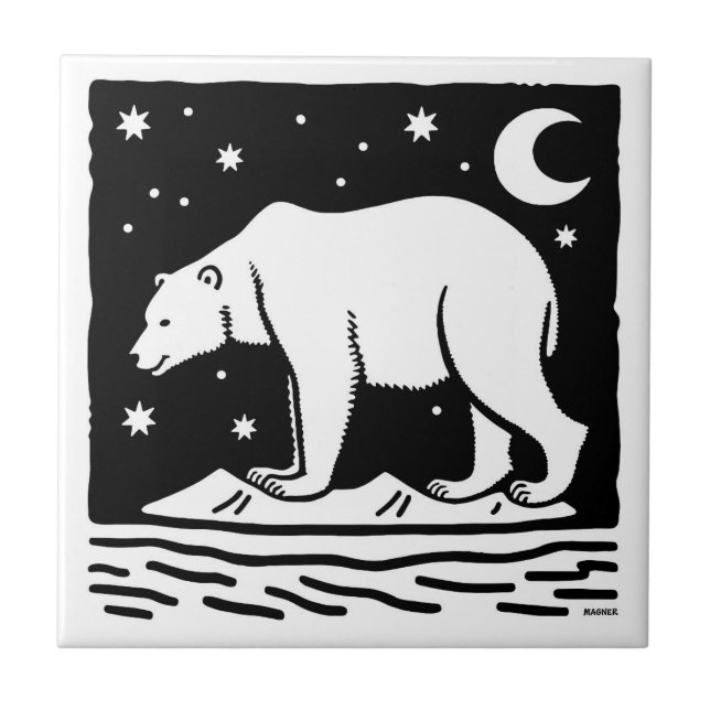Azulejo De Cerâmica Urso Polar De Surfe De Gelo (Frente)