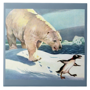 Azulejo De Cerâmica Urso polar e pinguim dos anos 40