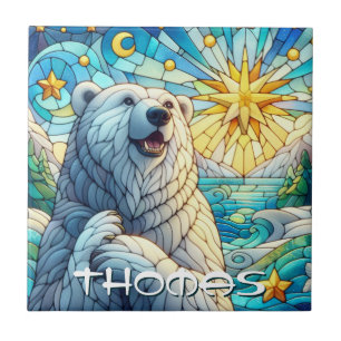 Azulejo De Cerâmica Urso Polar Vidro Manchado Falso Personalizado