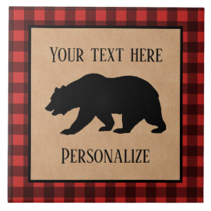 Azulejo De Cerâmica Urso Preto Em Xadrez Vermelho E Preto Personalizad