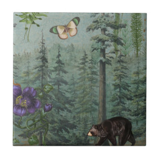 Azulejo De Cerâmica Urso Selvagem Florestal de Madeira, Borboleta, Nat