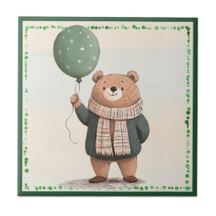 Azulejo De Cerâmica Urso Sueco Verde com Xadrez de Queda