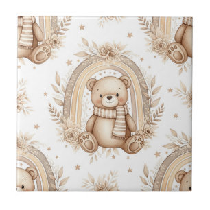 Azulejo De Cerâmica Urso Teddy Boho Arco-íris Floral Neutro