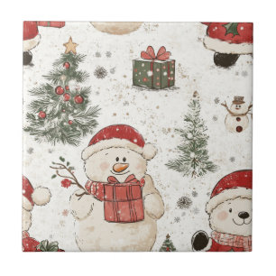 Azulejo De Cerâmica Urso Teddy Fofo & Papai Noel em Branco (2)