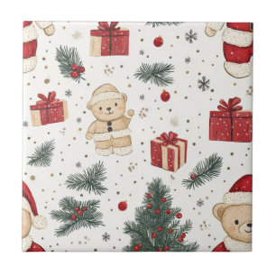 Azulejo De Cerâmica Urso Teddy Fofo & Papai Noel em Branco (3)