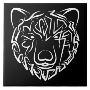 Azulejo De Cerâmica Urso Tribal Negro e Branco
