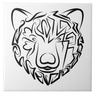 Azulejo De Cerâmica Urso Tribal Negro e Branco