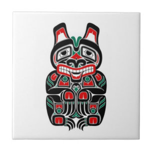Azulejo De Cerâmica Urso vermelho e verde do espírito do Haida