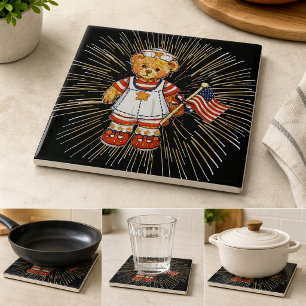 Azulejo De Cerâmica Urso Vintage com Fireworks Branco moderno