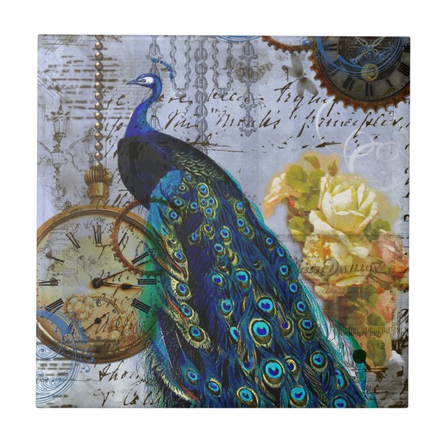 Azulejo De Cerâmica Ursos de Relógio de Rosa Amarelo-de-Peacock (Frente)