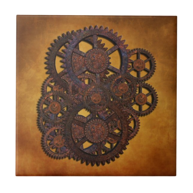 Azulejo De Cerâmica Ursos Rusty Steampunk (Frente)