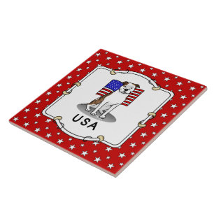Azulejo De Cerâmica USA American Flag Pit Bull (lt brindle white 3)