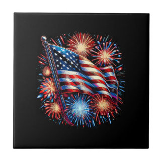 Azulejo De Cerâmica USA Flag Fireworks Patriotic