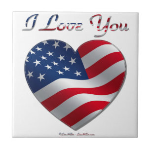 Azulejo De Cerâmica USA Flag Heart I Love You