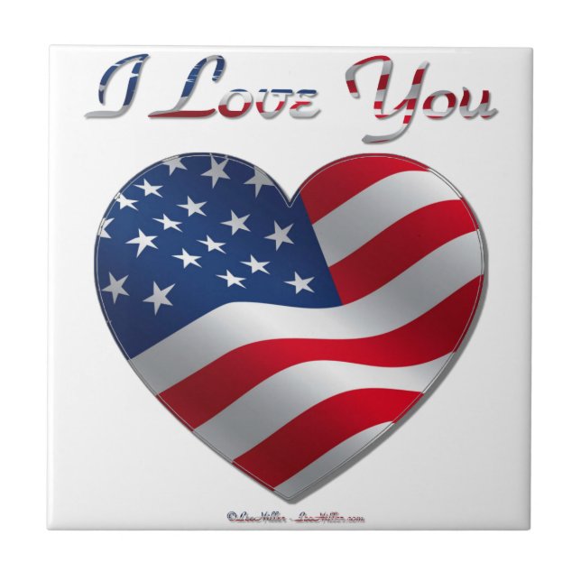 Azulejo De Cerâmica USA Flag Heart I Love You (Frente)