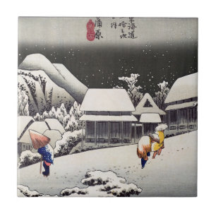 Azulejo De Cerâmica Utagawa Hiroshige - Neve à noite em Kanbara