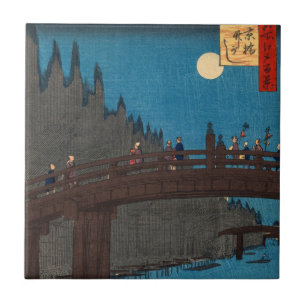 Azulejo De Cerâmica Utagawa Hiroshige - Ponte de Kyoto pela Lua