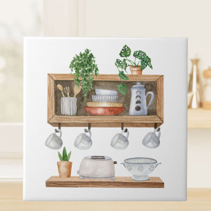Azulejo De Cerâmica Utensílios de Cozinha Aquarela Estilo Boho