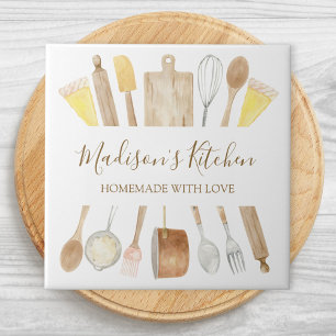 Azulejo De Cerâmica Utensílios de Cozinha Personalizados Aquarela 