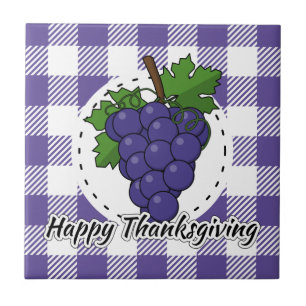 Azulejo De Cerâmica Uva na Xadrez Violeta - Feliz Ação de Graças