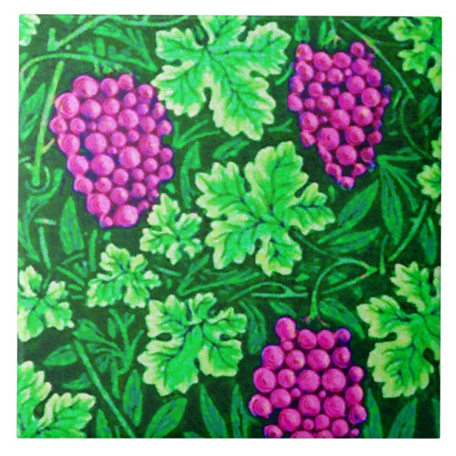 Azulejo De Cerâmica Uva William Morris, Magenta e Verde (Frente)