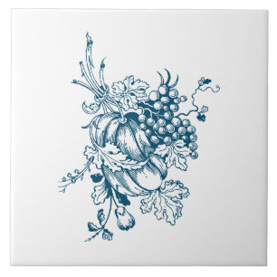 Azulejo De Cerâmica Uvas e Fruta azuis e brancas