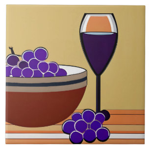 Azulejo De Cerâmica Uvas e vinho em Maroon e Tan