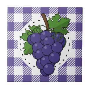 Azulejo De Cerâmica Uvas em Xadrez violeta branca