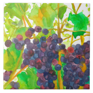 Azulejo De Cerâmica Uvas para vinho roxas da aguarela