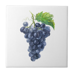 Azulejo De Cerâmica Uvas Pretas & Folhas Verdes – Arte em Aquarela