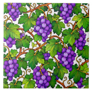 Azulejo De Cerâmica Uvas Roxas e Folhas Verdes de Vinha