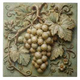 Azulejo De Cerâmica Uvas Rústicas de Vinhedo Relevo Falso Botânico