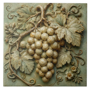 Azulejo De Cerâmica Uvas Rústicas de Vinhedo Relevo Falso Botânico