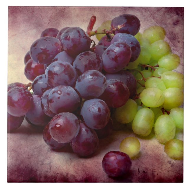 Azulejo De Cerâmica Uvas Vermelhas E Verdes (Frente)