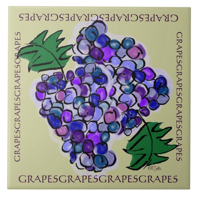 Azulejo De Cerâmica Uvas Whimsy (Frente)