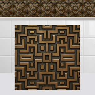 Azulejo De Cerâmica Uxmal Yucatan Metal Padrão Maia Bronze Antigo